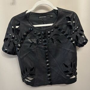 Leather Shacket Michael Simon Soft Black Laser Cut Embellished Snaps M